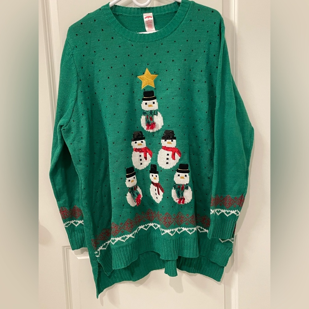 Festive Holiday Time 3x Green 3D Snowman Christmas long sleeve 22w 24w Sweater